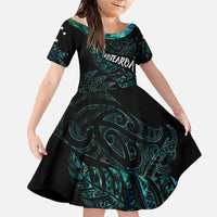 Aotearoa Personalized Lawn Bowls Maori Family Matching Long Sleeve Bodycon Dress and Hawaiian Shirt New Zealand Paua Shell Tribal Silver Fern LT7 Daughter's Dress Green - Polynesian Pride