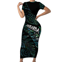 Aotearoa Personalized Lawn Bowls Maori Family Matching Short Sleeve Bodycon Dress and Hawaiian Shirt New Zealand Paua Shell Tribal Silver Fern LT7 Mom's Dress Green - Polynesian Pride