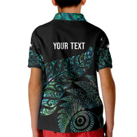 Aotearoa Personalized Lawn Bowls Maori Kid Polo Shirt New Zealand Paua Shell Tribal Silver Fern - Polynesian Pride