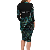 Aotearoa Personalized Lawn Bowls Maori Long Sleeve Bodycon Dress New Zealand Paua Shell Tribal Silver Fern LT7 - Polynesian Pride