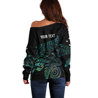 Aotearoa Personalized Lawn Bowls Maori Off Shoulder Sweater New Zealand Paua Shell Tribal Silver Fern - Polynesian Pride