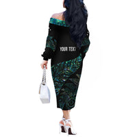 Aotearoa Personalized Lawn Bowls Maori Off The Shoulder Long Sleeve Dress New Zealand Paua Shell Tribal Silver Fern LT7 - Polynesian Pride