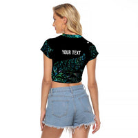 Aotearoa Personalized Lawn Bowls Maori Raglan Cropped T Shirt New Zealand Paua Shell Tribal Silver Fern - Polynesian Pride