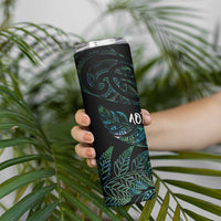 Aotearoa Personalized Lawn Bowls Maori Skinny Tumbler New Zealand Paua Shell Tribal Silver Fern LT7 - Polynesian Pride
