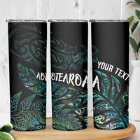 Aotearoa Personalized Lawn Bowls Maori Skinny Tumbler New Zealand Paua Shell Tribal Silver Fern LT7 - Polynesian Pride