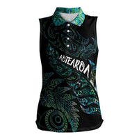 Aotearoa Personalized Lawn Bowls Maori Women Sleeveless Polo Shirt New Zealand Paua Shell Tribal Silver Fern LT7 Female Green - Polynesian Pride