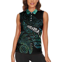 Aotearoa Personalized Lawn Bowls Maori Women Sleeveless Polo Shirt New Zealand Paua Shell Tribal Silver Fern LT7 - Polynesian Pride