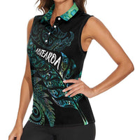Aotearoa Personalized Lawn Bowls Maori Women Sleeveless Polo Shirt New Zealand Paua Shell Tribal Silver Fern LT7 - Polynesian Pride