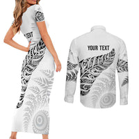 Aotearoa Personalized Lawn Bowls Maori Couples Matching Short Sleeve Bodycon Dress and Long Sleeve Button Shirt New Zealand White Tribal Silver Fern LT7 - Polynesian Pride