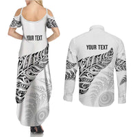 Aotearoa Personalized Lawn Bowls Maori Couples Matching Summer Maxi Dress and Long Sleeve Button Shirt New Zealand White Tribal Silver Fern LT7 - Polynesian Pride