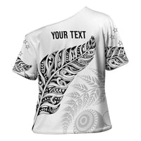 Aotearoa Personalized Lawn Bowls Maori Cross Shoulder Shirt New Zealand White Tribal Silver Fern - Polynesian Pride