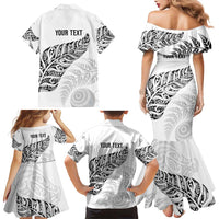 Aotearoa Personalized Lawn Bowls Maori Family Matching Mermaid Dress and Hawaiian Shirt New Zealand White Tribal Silver Fern LT7 - Polynesian Pride