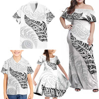 Aotearoa Personalized Lawn Bowls Maori Family Matching Off Shoulder Maxi Dress and Hawaiian Shirt New Zealand White Tribal Silver Fern LT7 - Polynesian Pride