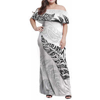 Aotearoa Personalized Lawn Bowls Maori Family Matching Off Shoulder Maxi Dress and Hawaiian Shirt New Zealand White Tribal Silver Fern LT7 Mom's Dress White - Polynesian Pride