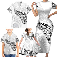 Aotearoa Personalized Lawn Bowls Maori Family Matching Short Sleeve Bodycon Dress and Hawaiian Shirt New Zealand White Tribal Silver Fern LT7 - Polynesian Pride