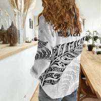 Aotearoa Personalized Lawn Bowls Maori Women Casual Shirt New Zealand White Tribal Silver Fern LT7 - Polynesian Pride