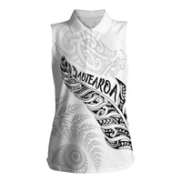 Aotearoa Personalized Lawn Bowls Maori Women Sleeveless Polo Shirt New Zealand White Tribal Silver Fern LT7 Female White - Polynesian Pride