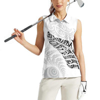 Aotearoa Personalized Lawn Bowls Maori Women Sleeveless Polo Shirt New Zealand White Tribal Silver Fern LT7 - Polynesian Pride