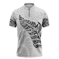 Aotearoa Personalized Lawn Bowls Maori Zipper Polo Shirt New Zealand White Tribal Silver Fern - Polynesian Pride