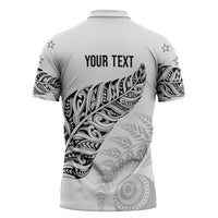 Aotearoa Personalized Lawn Bowls Maori Zipper Polo Shirt New Zealand White Tribal Silver Fern - Polynesian Pride