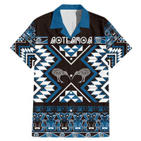 Personalised Taniko Motifs Aotearoa Family Matching Mermaid Dress and Hawaiian Shirt Waitangi Kowhaiwhai Kiwi - Blue LT7 Dad's Shirt - Short Sleeve Blue - Polynesian Pride