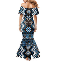 Personalised Taniko Motifs Aotearoa Family Matching Mermaid Dress and Hawaiian Shirt Waitangi Kowhaiwhai Kiwi - Blue LT7 - Polynesian Pride