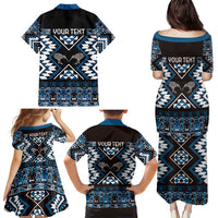 Personalised Taniko Motifs Aotearoa Family Matching Puletasi and Hawaiian Shirt Waitangi Kowhaiwhai Kiwi - Blue LT7 - Polynesian Pride