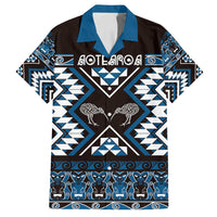 Personalised Taniko Motifs Aotearoa Family Matching Puletasi and Hawaiian Shirt Waitangi Kowhaiwhai Kiwi - Blue LT7 Dad's Shirt - Short Sleeve Blue - Polynesian Pride