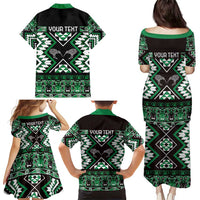 Personalised Taniko Motifs Aotearoa Family Matching Puletasi and Hawaiian Shirt Waitangi Kowhaiwhai Kiwi - Green LT7 - Polynesian Pride