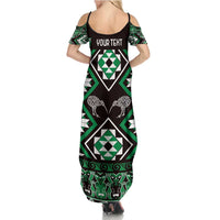 Personalised Taniko Motifs Aotearoa Family Matching Summer Maxi Dress and Hawaiian Shirt Waitangi Kowhaiwhai Kiwi - Green LT7 - Polynesian Pride