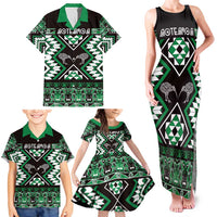 Personalised Taniko Motifs Aotearoa Family Matching Tank Maxi Dress and Hawaiian Shirt Waitangi Kowhaiwhai Kiwi - Green LT7 - Polynesian Pride