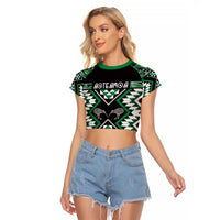 Personalised Taniko Motifs Aotearoa Raglan Cropped T Shirt Waitangi Kowhaiwhai Kiwi - Green