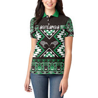 Personalised Taniko Motifs Aotearoa Women Polo Shirt Waitangi Kowhaiwhai Kiwi - Green