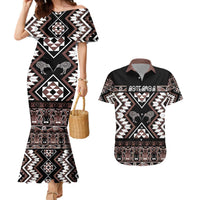 Personalised Taniko Motifs Aotearoa Couples Matching Mermaid Dress and Hawaiian Shirt Waitangi Kowhaiwhai Kiwi - Mocha LT7 Mocha - Polynesian Pride