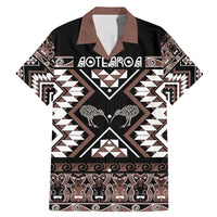 Personalised Taniko Motifs Aotearoa Family Matching Mermaid Dress and Hawaiian Shirt Waitangi Kowhaiwhai Kiwi - Mocha LT7 Dad's Shirt - Short Sleeve Mocha - Polynesian Pride