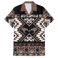 Personalised Taniko Motifs Aotearoa Family Matching Off Shoulder Short Dress and Hawaiian Shirt Waitangi Kowhaiwhai Kiwi - Mocha LT7 Dad's Shirt - Short Sleeve Mocha - Polynesian Pride
