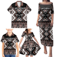 Personalised Taniko Motifs Aotearoa Family Matching Puletasi and Hawaiian Shirt Waitangi Kowhaiwhai Kiwi - Mocha LT7 - Polynesian Pride
