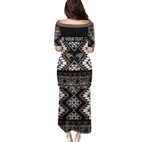 Personalised Taniko Motifs Aotearoa Family Matching Puletasi and Hawaiian Shirt Waitangi Kowhaiwhai Kiwi - Mocha LT7 - Polynesian Pride