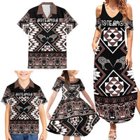 Personalised Taniko Motifs Aotearoa Family Matching Summer Maxi Dress and Hawaiian Shirt Waitangi Kowhaiwhai Kiwi - Mocha LT7 - Polynesian Pride
