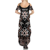 Personalised Taniko Motifs Aotearoa Family Matching Summer Maxi Dress and Hawaiian Shirt Waitangi Kowhaiwhai Kiwi - Mocha LT7 - Polynesian Pride