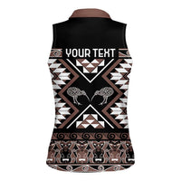 Personalised Taniko Motifs Aotearoa Women Sleeveless Polo Shirt Waitangi Kowhaiwhai Kiwi - Mocha