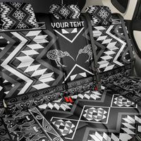 Personalised Taniko Motifs Aotearoa Back Car Seat Cover Waitangi Kowhaiwhai Kiwi - Monochrome