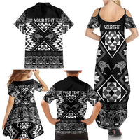 Personalised Taniko Motifs Aotearoa Family Matching Summer Maxi Dress and Hawaiian Shirt Waitangi Kowhaiwhai Kiwi - Monochrome LT7 - Polynesian Pride