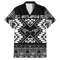 Personalised Taniko Motifs Aotearoa Family Matching Summer Maxi Dress and Hawaiian Shirt Waitangi Kowhaiwhai Kiwi - Monochrome LT7 Dad's Shirt - Short Sleeve Grey - Polynesian Pride