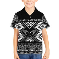 Personalised Taniko Motifs Aotearoa Family Matching Tank Maxi Dress and Hawaiian Shirt Waitangi Kowhaiwhai Kiwi - Monochrome LT7 Son's Shirt Grey - Polynesian Pride