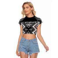 Personalised Taniko Motifs Aotearoa Raglan Cropped T Shirt Waitangi Kowhaiwhai Kiwi - Monochrome