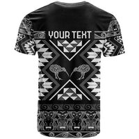 Personalised Taniko Motifs Aotearoa T Shirt Waitangi Kowhaiwhai Kiwi - Monochrome
