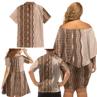Vintage Beige Hawaiian Traditional Kapa Mix Flowers Lei Family Matching Off Shoulder Short Dress and Hawaiian Shirt LT7 - Polynesian Pride