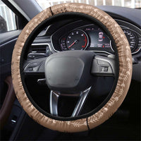Vintage Beige Hawaiian Traditional Kapa Mix Flowers Lei Steering Wheel Cover