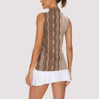 Vintage Beige Hawaiian Traditional Kapa Mix Flowers Lei Women Sleeveless Polo Shirt